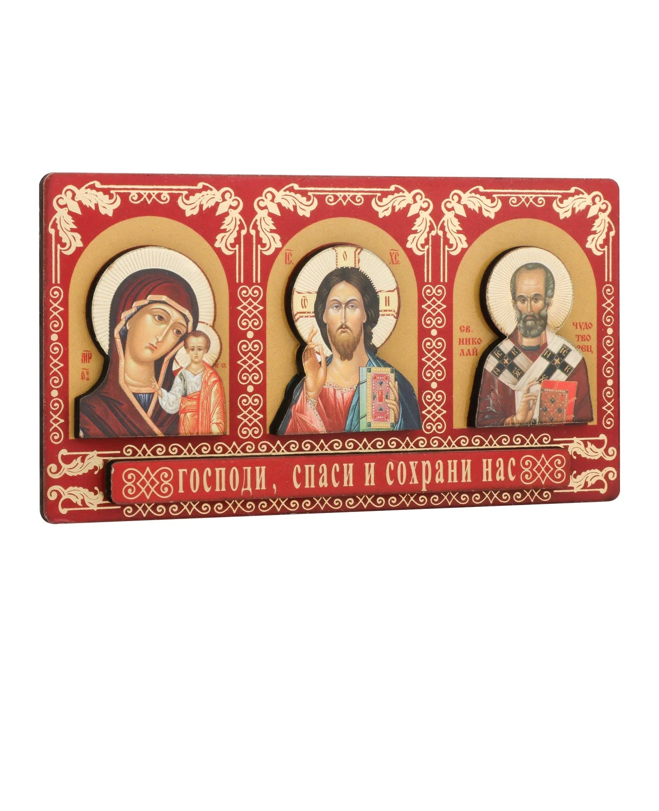 Orthodox Holy Icon Our Lady Theotokos Pantocrator Stickable Red Wood Ornament Car Wall Decor