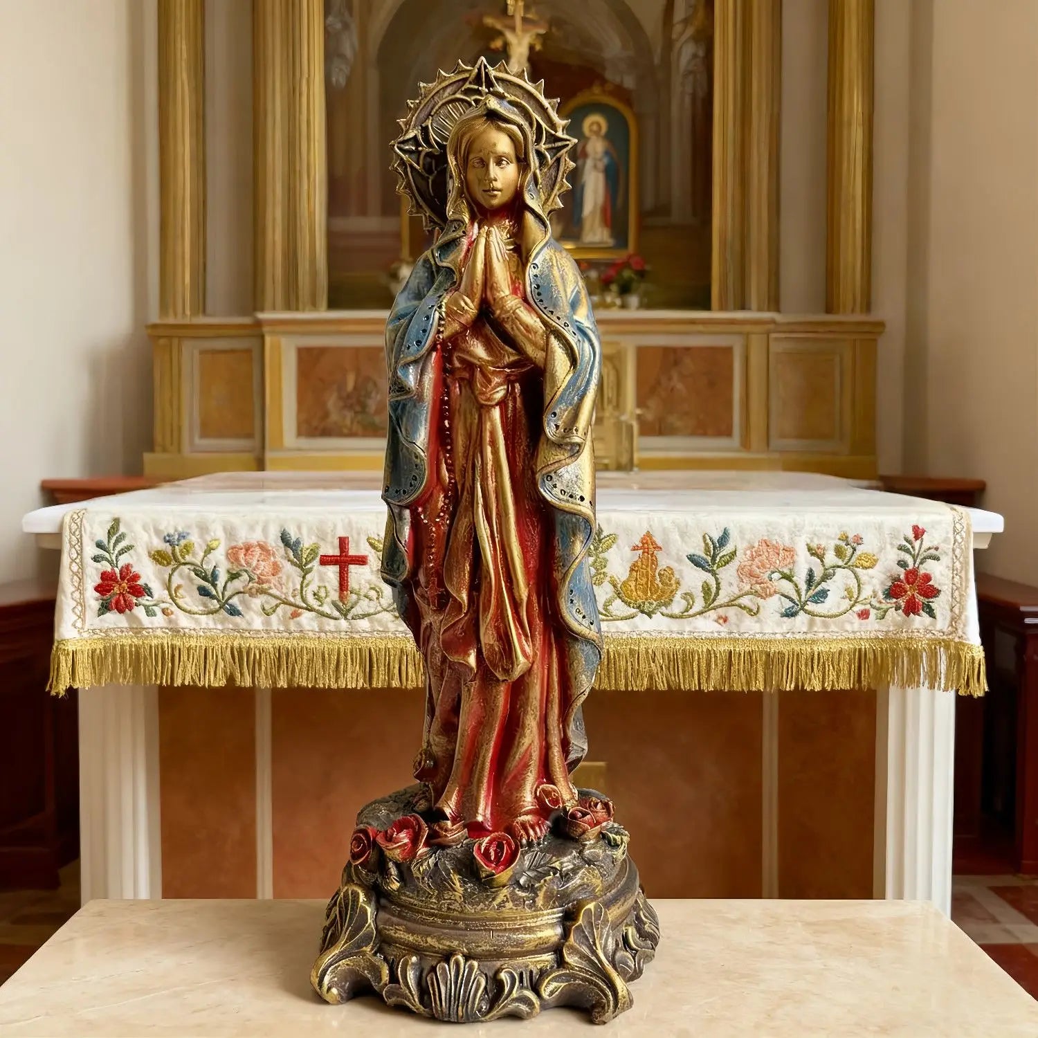 Virgin Mary Blessing Statue, Hand-Painted Figurine