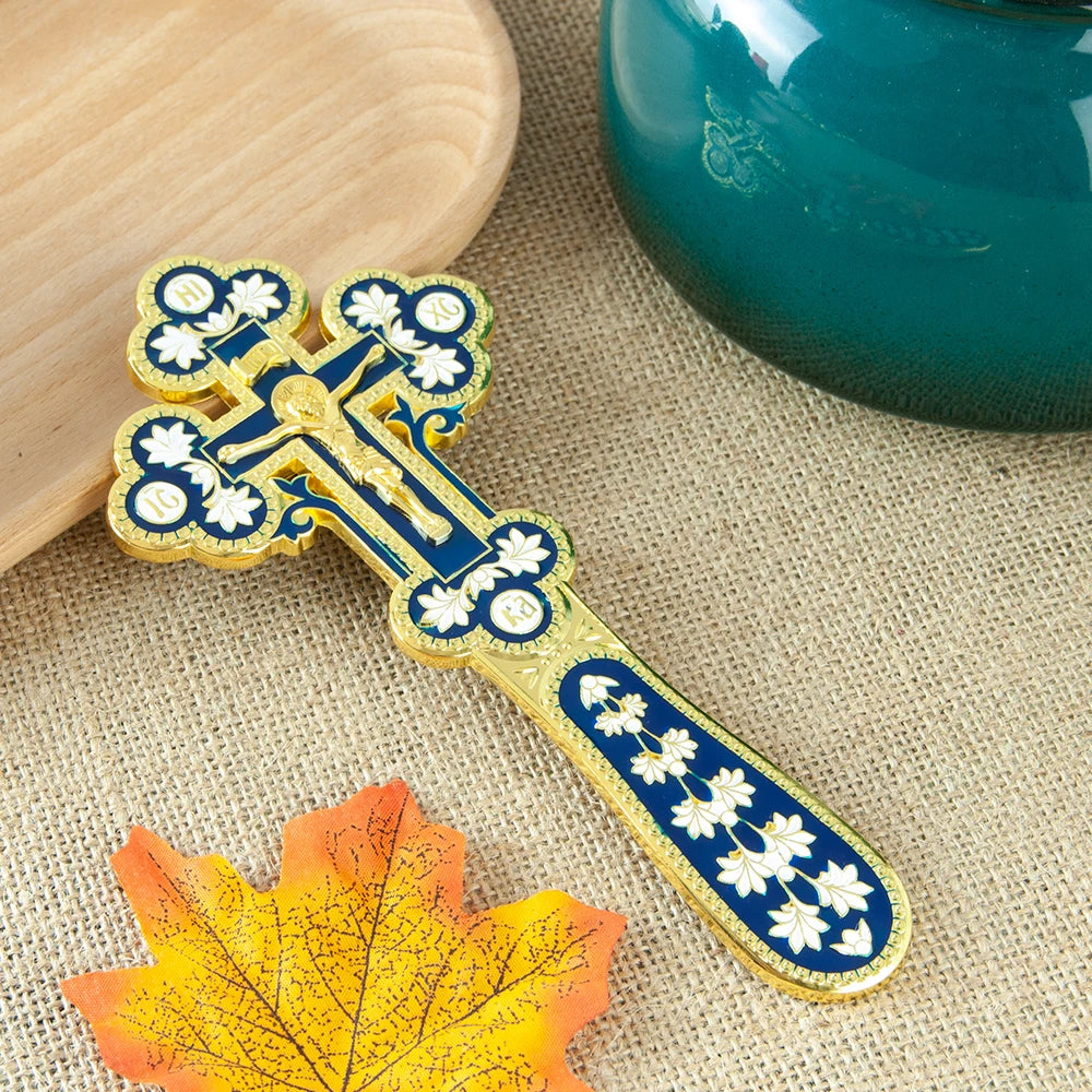Orthodox Gold Plated Colorful Enamel  icon Cross INRI Crucifix