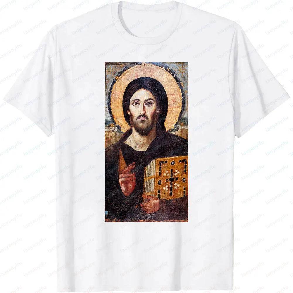 Jesus Christ Pantocrator Icon Sinai Orthodox  Printed T-Shirt