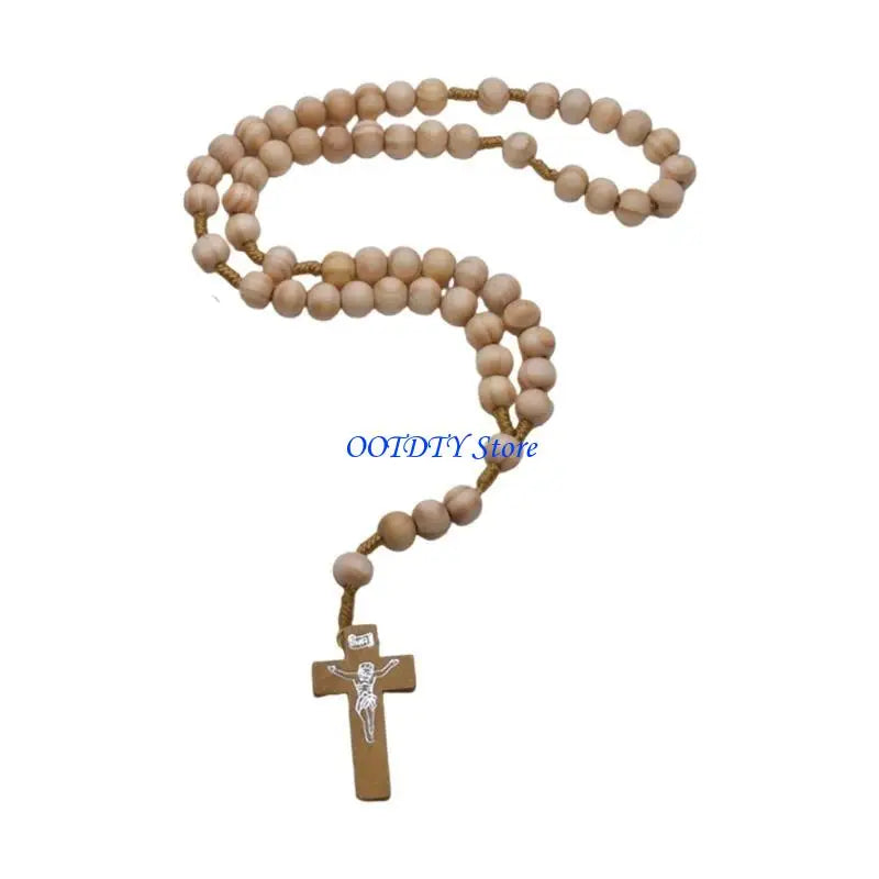 Large Wooden Rosary with Silver Crucifix