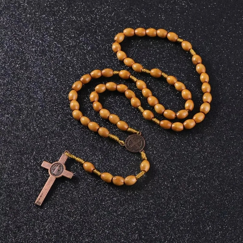 Handmade Saint Benedict Medal Wooden Rosary