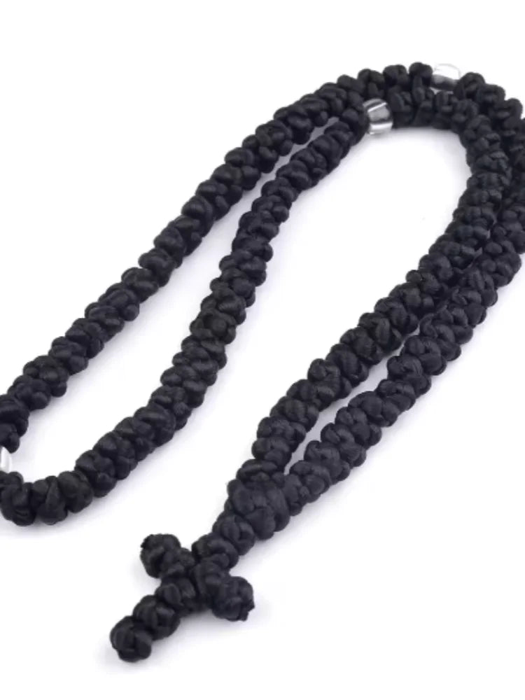 Black/Blue Komboskini Knot Necklace Handmade Orthodox  Rosary Prayer Rope