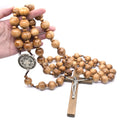 Large Wood Bead Crucifix With St Benedict Exorcism Medal