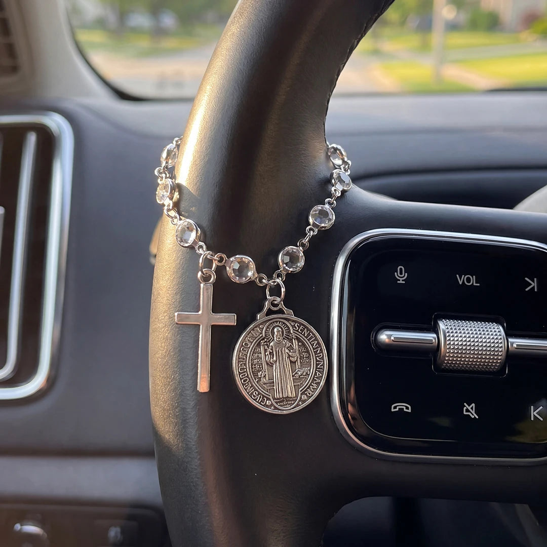 Protection Rosary Car Accessory St. Benedict Medal & Cross Pendant