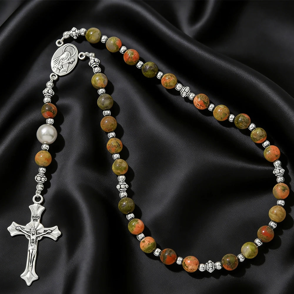 Vintage Cross Religious Rosary Beads Chain Jesus Crucifix Virgin Mary Pendant Chain Jewelry Religious Prayer Beads Bracelet