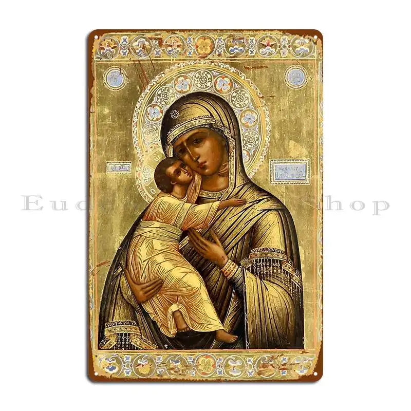 Mary And Jesus Icon Art Metal Sign Painting