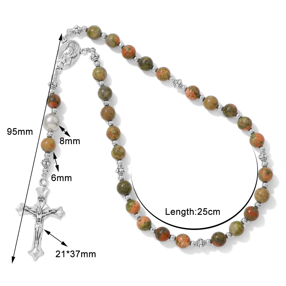 Vintage Cross Religious Rosary Beads Chain Jesus Crucifix Virgin Mary Pendant Chain Jewelry Religious Prayer Beads Bracelet