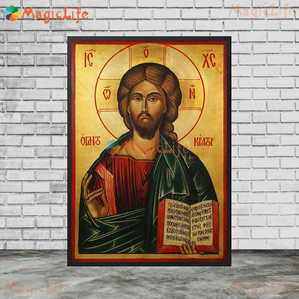 Christ Blessing Icon Orthodox Wall Art Canvas Painting Unframed