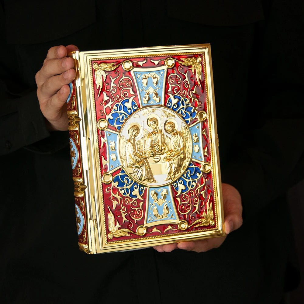 Eastern Orthodox Holy Bible Book Cover Gold Plated Colored Ename