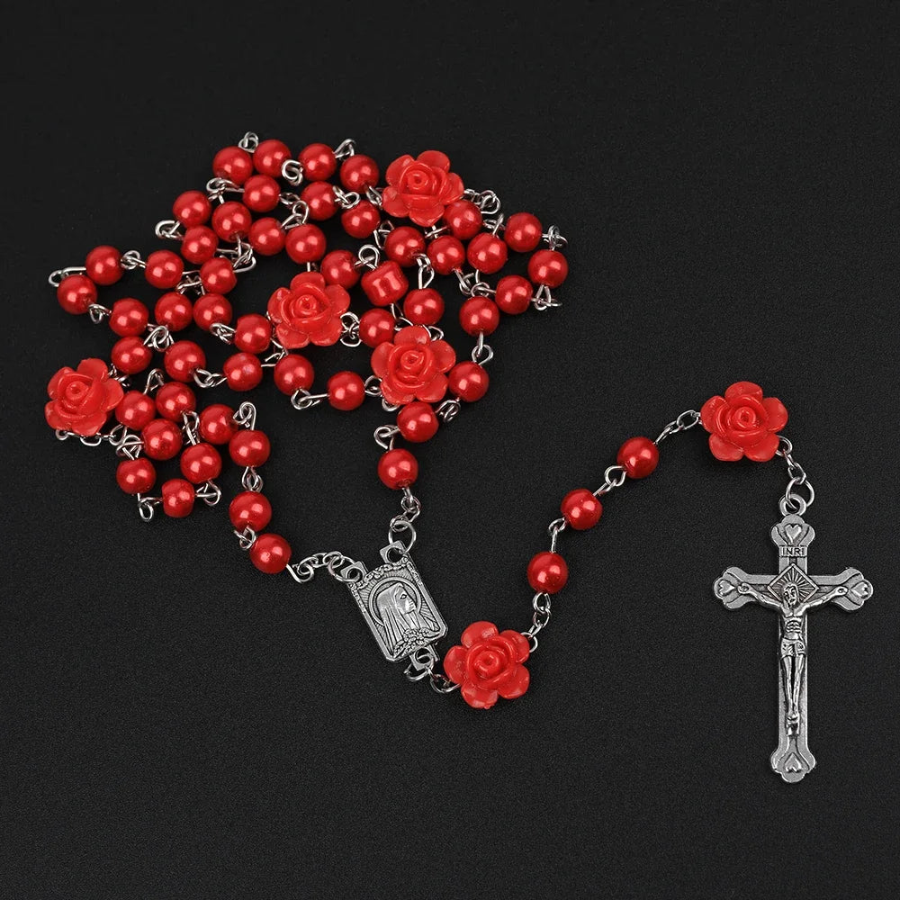 Rosary Necklace For Women Pendant 6MM Pearl Beads