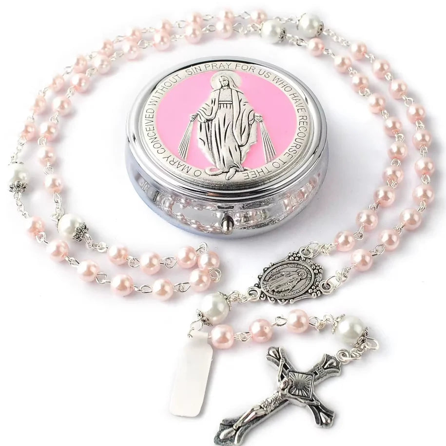 Glass Virgin Mary Cross Rosary Necklace Handmade Crochet Catholic Christ Church Utensils Baptism Prayer Rosary