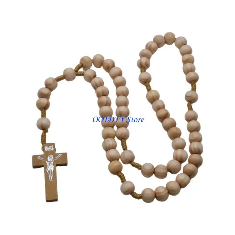 Large Wooden Rosary with Silver Crucifix