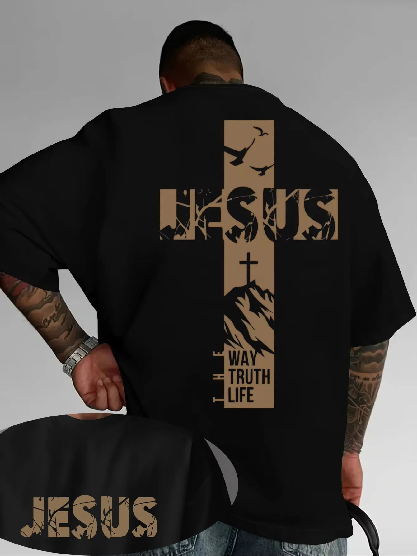 Jesus Cross Pattern Printed Short-sleeved