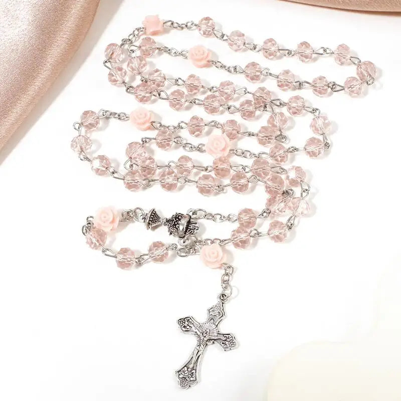 Virgin Mary/st Benedict Rosary Beads Necklace For Women Men Cross Crucifix Pendant