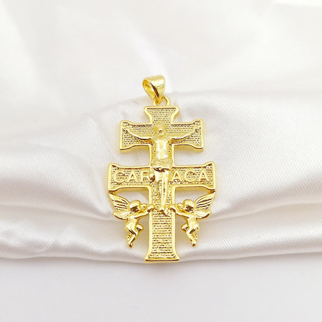 Gold Plated Caravaca Crucifix with Cherub Angels