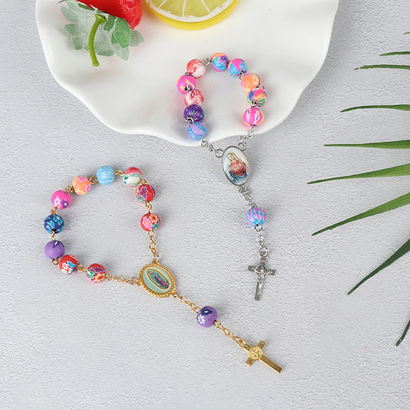 Multi-Colored Rosary Bracelet with Crucifix