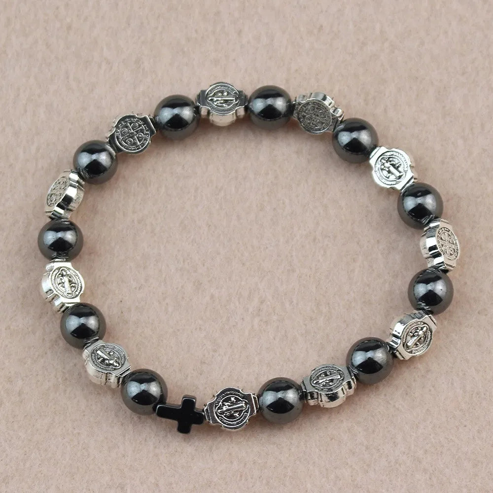 St. Benedict Medal Prayer Bracelets Hematite Beads