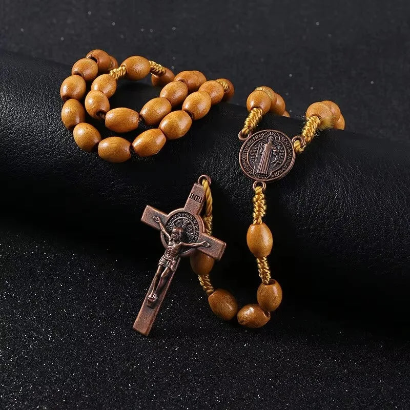 Handmade Saint Benedict Medal Wooden Rosary