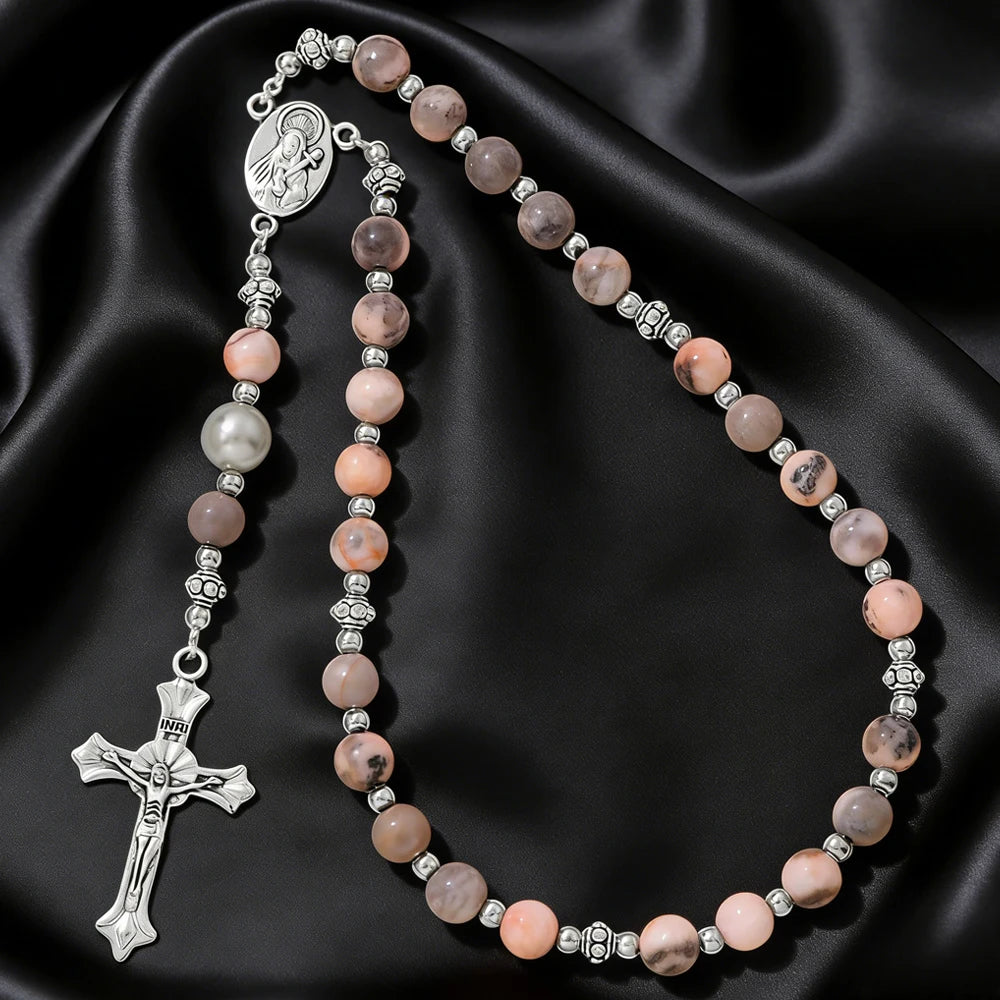 Vintage Cross Religious Rosary Beads Chain Jesus Crucifix Virgin Mary Pendant Chain Jewelry Religious Prayer Beads Bracelet