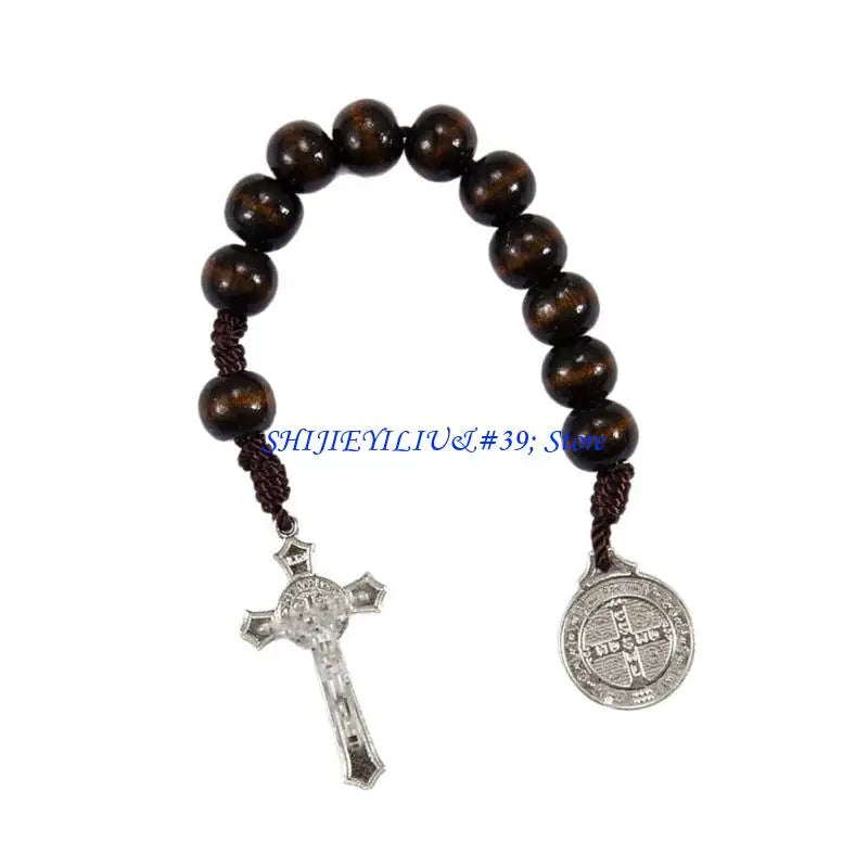 Large Wooden Rosary Beads Handwoven Cross Pendant For Daily Devotion