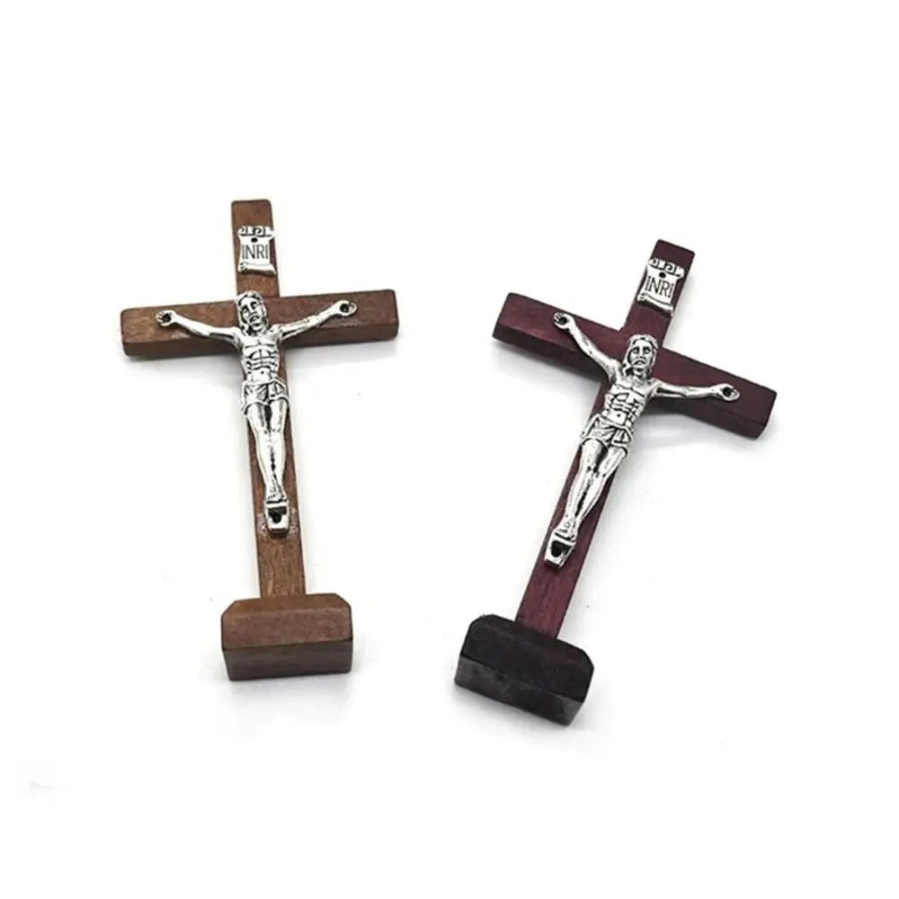 Tabletop Wood Crucifix on stand
