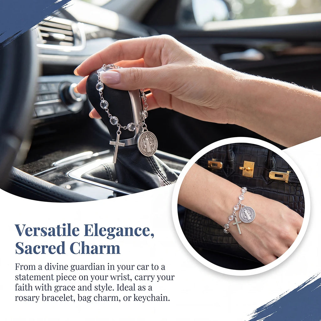 Protection Rosary Car Accessory St. Benedict Medal & Cross Pendant