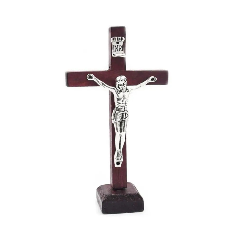 Tabletop Wood Crucifix on stand