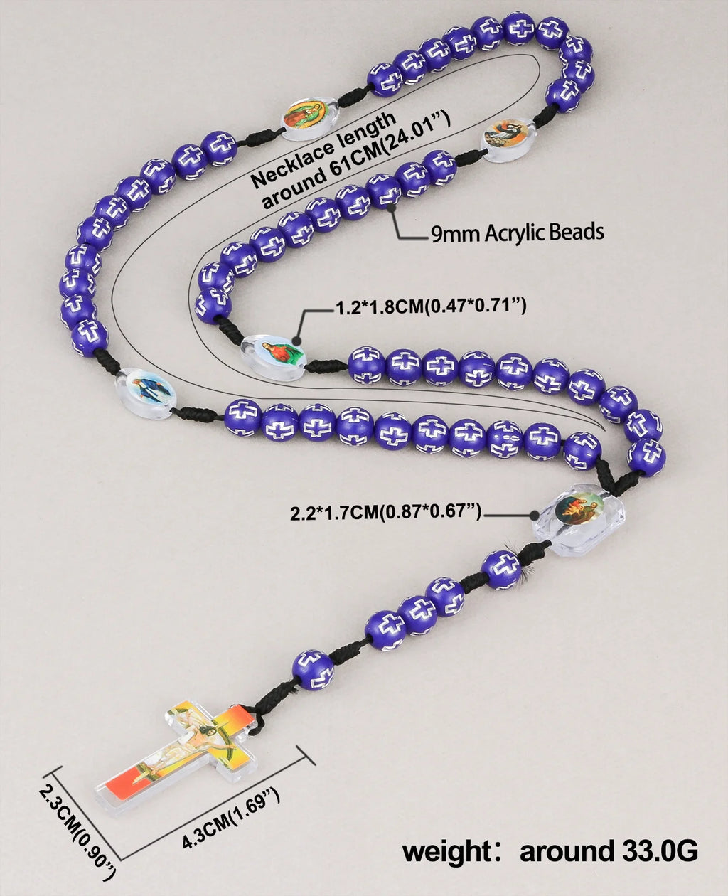 6 Colors Prayer Beads Chain Rosary Necklace Random Holy Icon Medal Spacer Beads