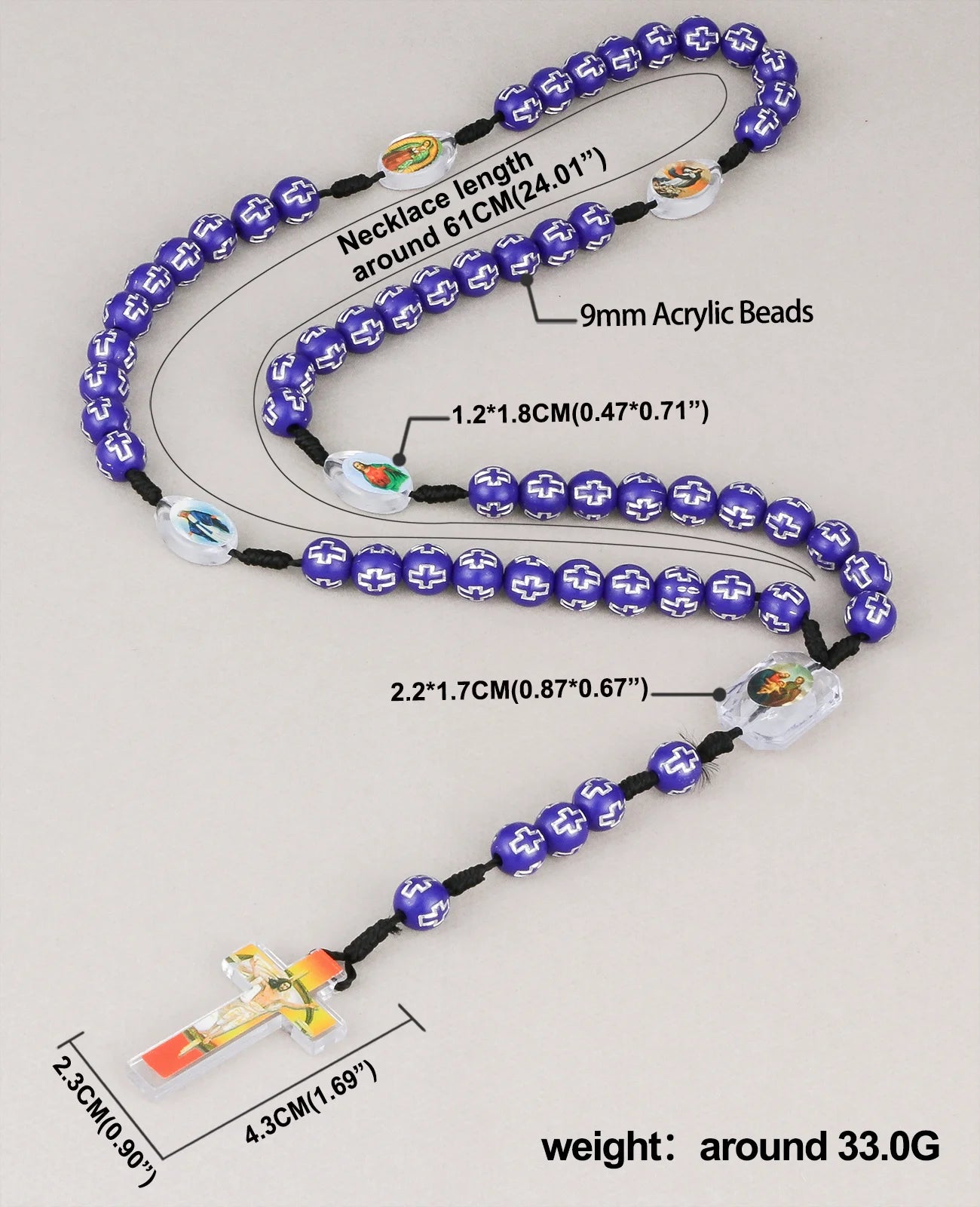6 Colors Prayer Beads Chain Rosary Necklace Random Holy Icon Medal Spacer Beads