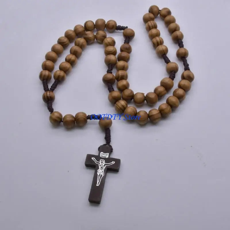 Large Wooden Rosary with Silver Crucifix