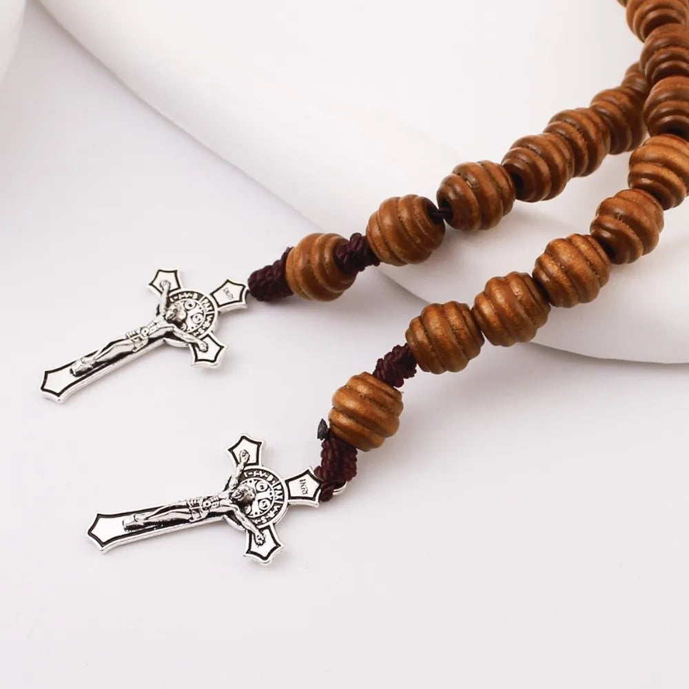 Saint Benedict Medal Blessing Prayer Wooden Prayer Beads Handmade Rosary Home Office Decoration