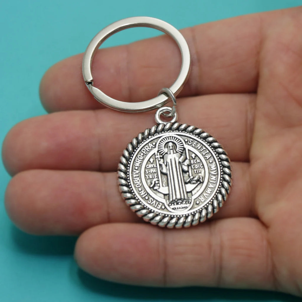 2PCS 2.64INCHES St Benedict Medal Keychains Key Rings 3 colors