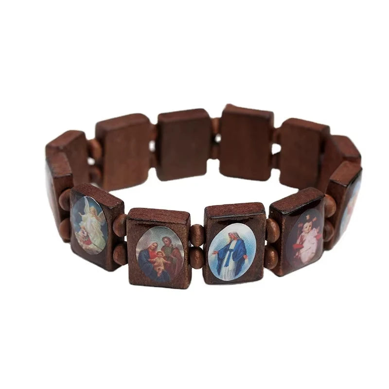 Saints Wooden Bracelets Holy Icon Beads Bracelet