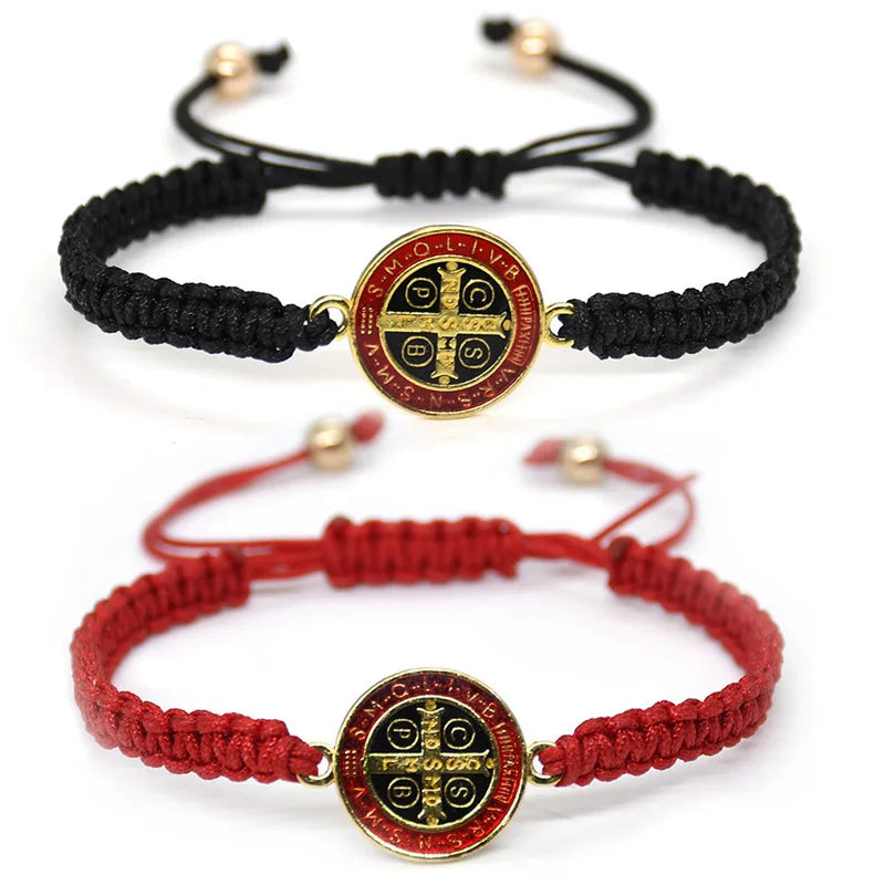 Enamel St. Benedict Black Rope Bracelets