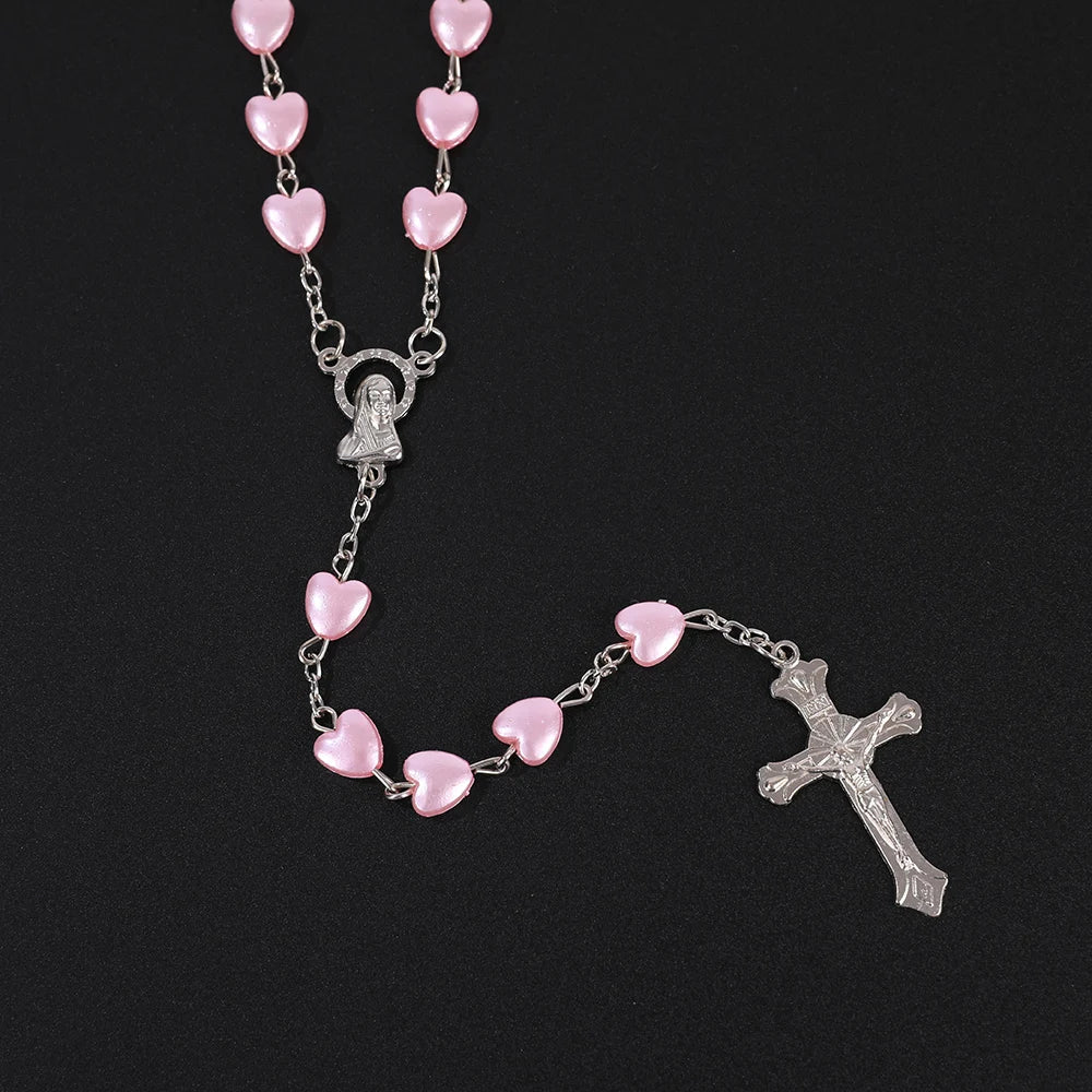Pink or White Heart Beaded Rosary