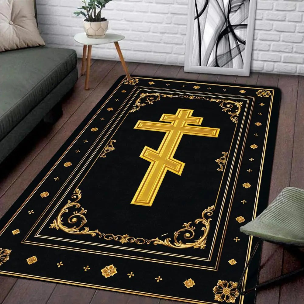 Orthodox Cross Rug Gold Embossed Design