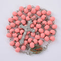 Wood Rosary Necklace with Virgin Mary Cross Pendant 6MM