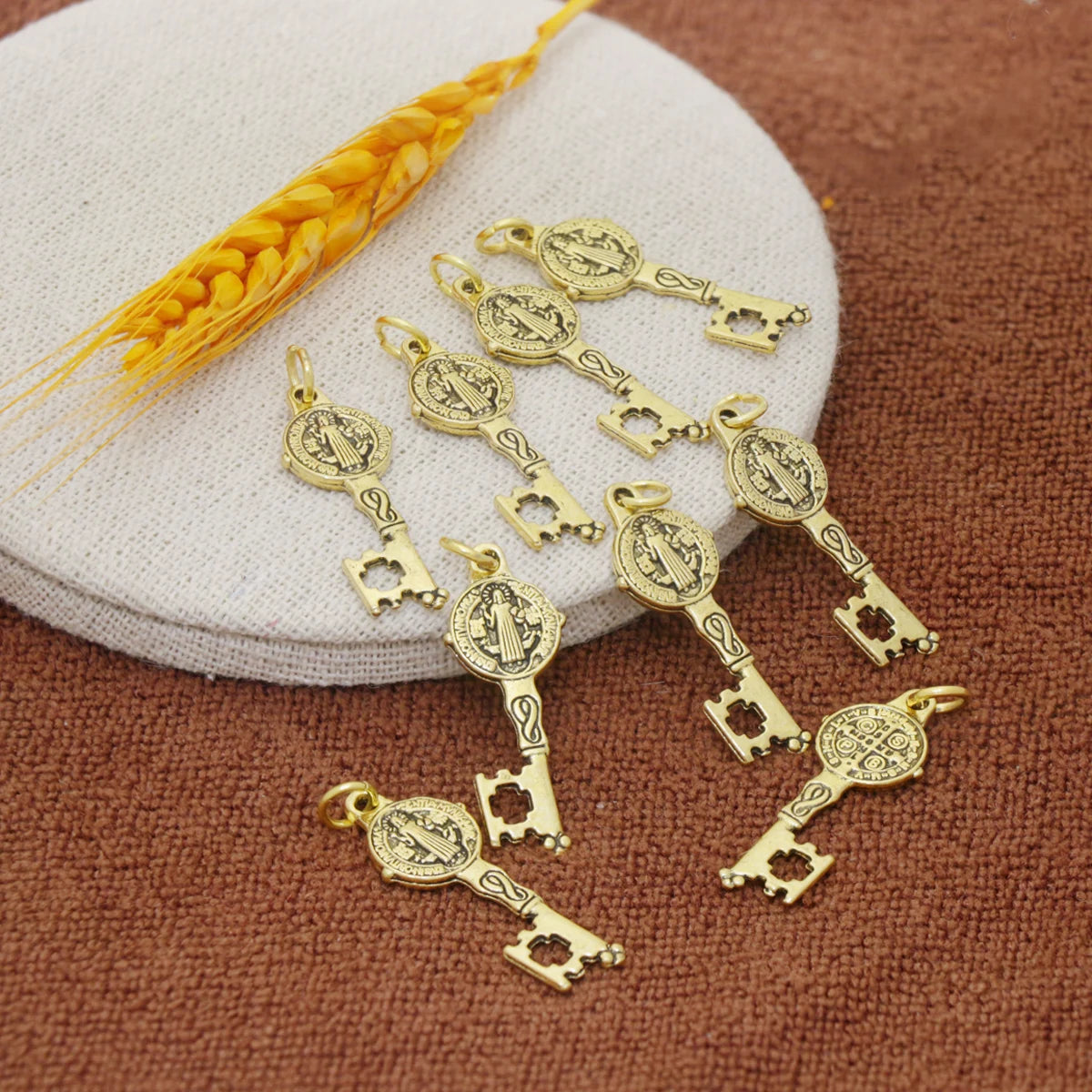 9pcs 12.5x33MM Saint St Benedict Medal Key Charm