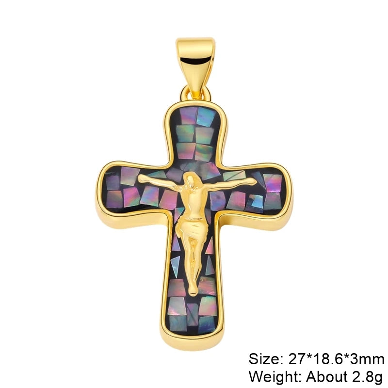 Rosary Jewelry Making Handmade 18K Real Gold Plated Opal Shell Cross