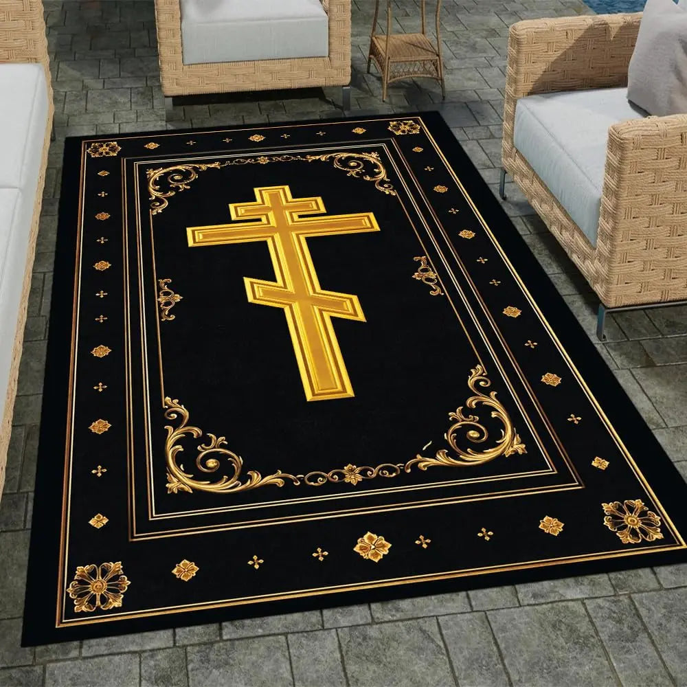 Orthodox Cross Rug Gold Embossed Design