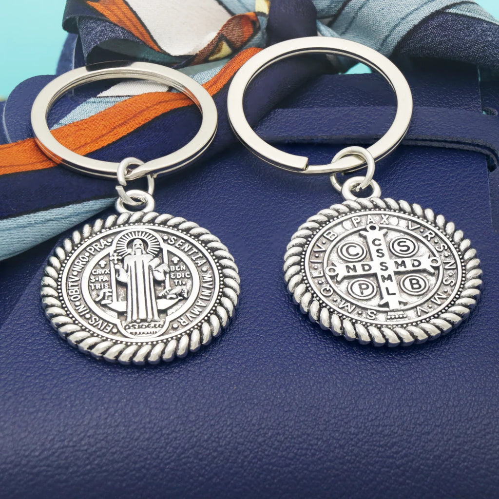 2PCS 2.64INCHES St Benedict Medal Keychains Key Rings 3 colors