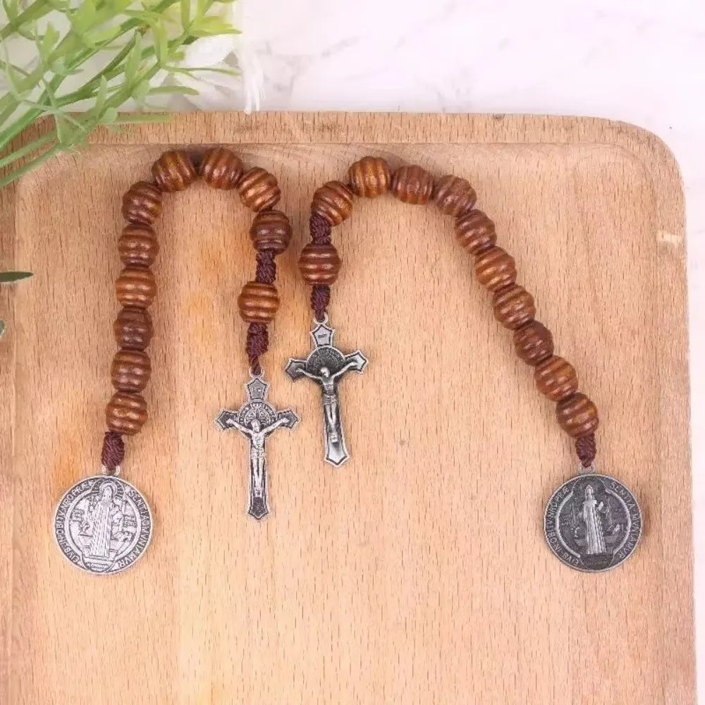 Saint Benedict Medal Blessing Prayer Wooden Prayer Beads Handmade Rosary Home Office Decoration