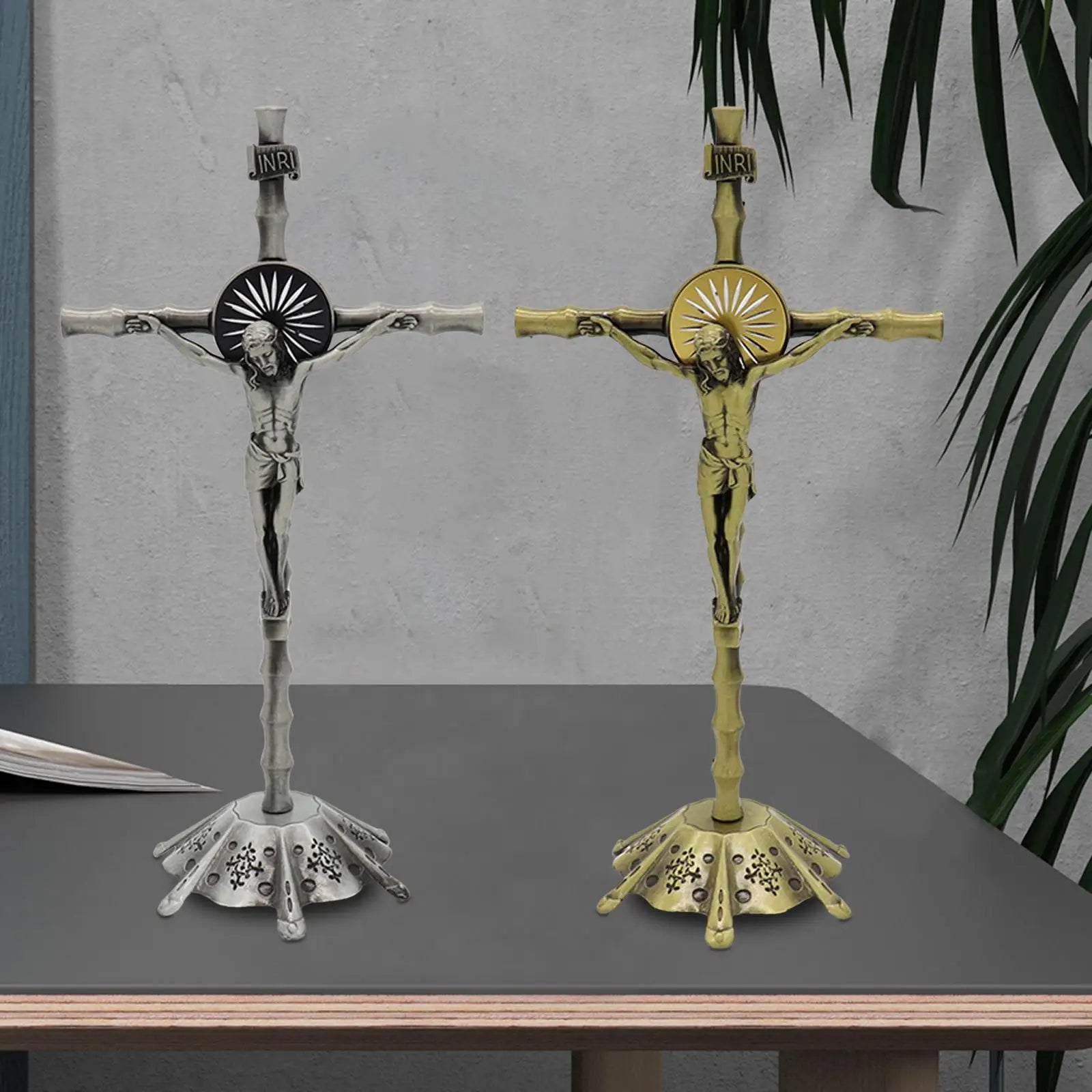 Wall Cross Standing Crucifix, with Base, Sculpture Crucifix Figurine Cross Statue for Home