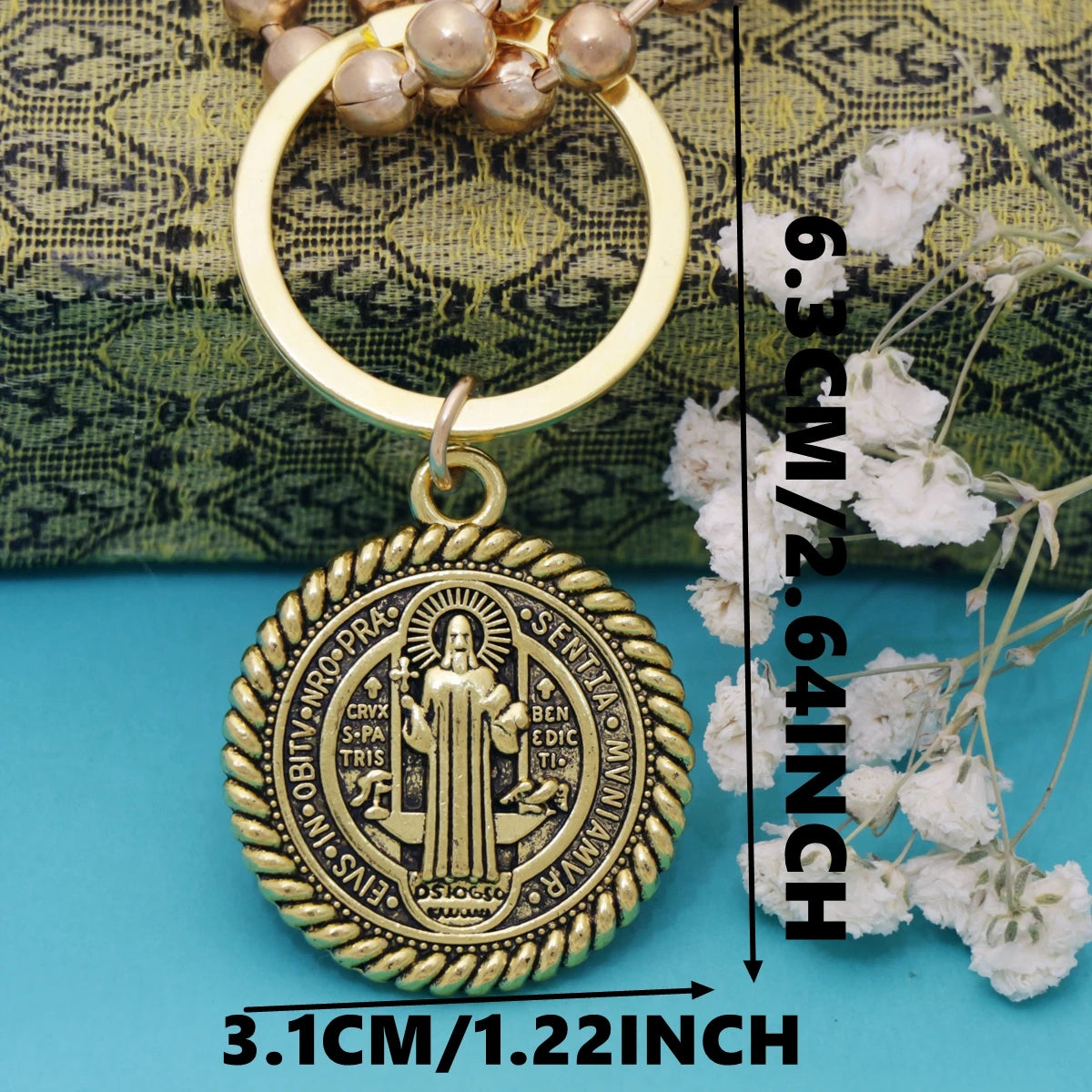 2PCS 2.64INCHES St Benedict Medal Keychains Key Rings 3 colors