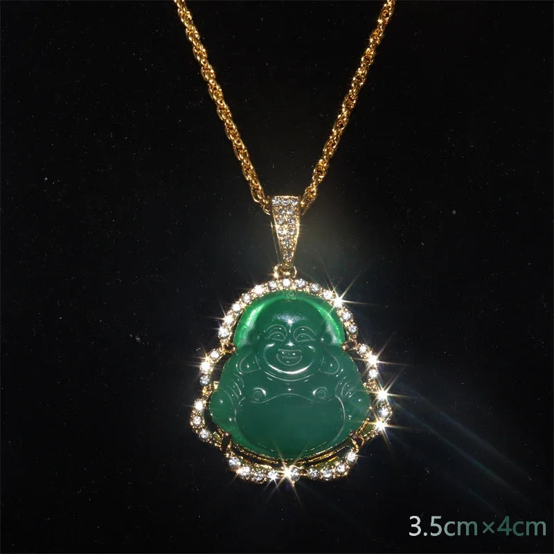 Emerald Green Imitation Jade Jesus Pendant Necklace