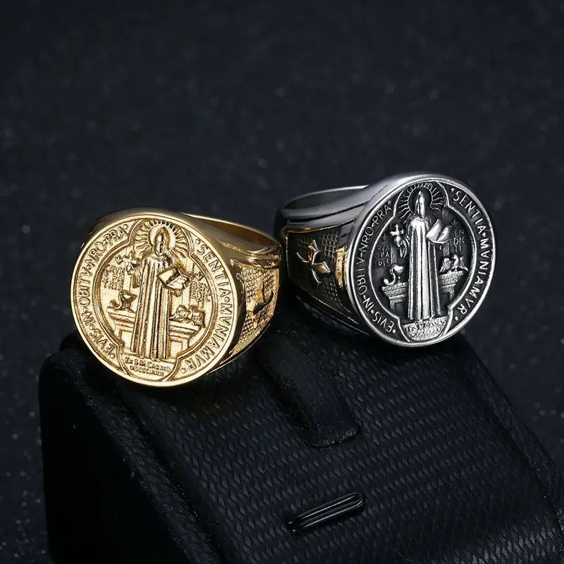 St. Benedict Exorcist Ring Stainless Steel or Gold Plated