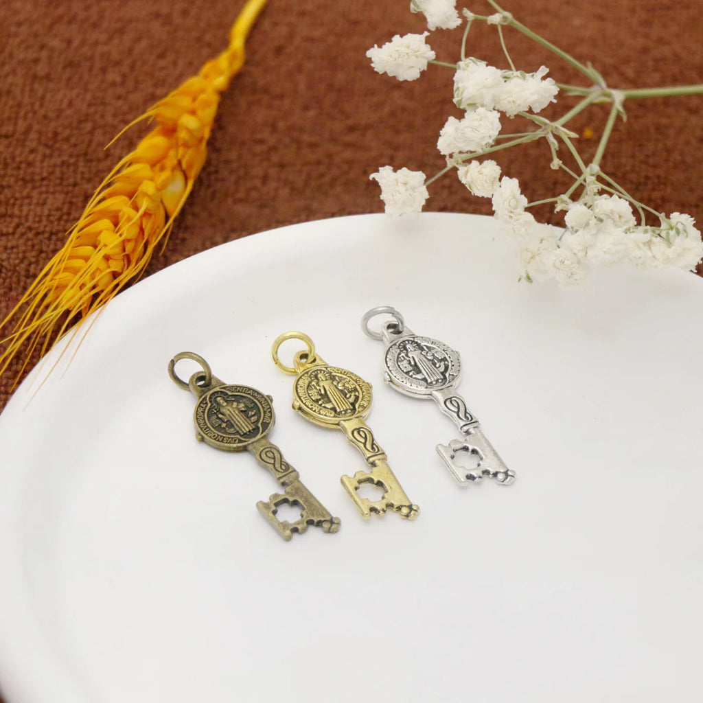 9pcs 12.5x33MM Saint St Benedict Medal Key Charm