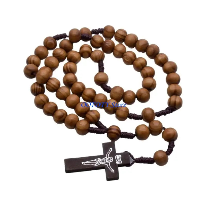 Large Wooden Rosary with Silver Crucifix