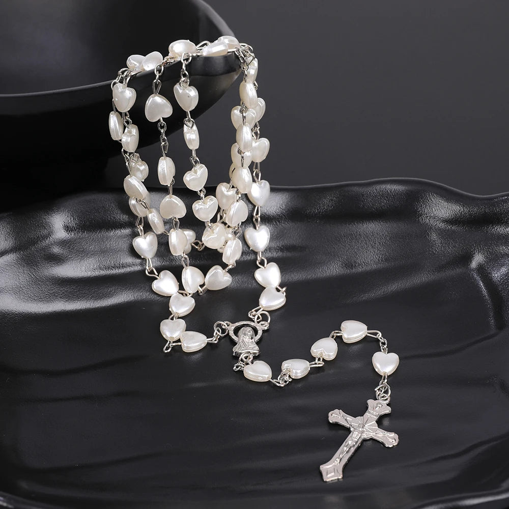 Pink or White Heart Beaded Rosary